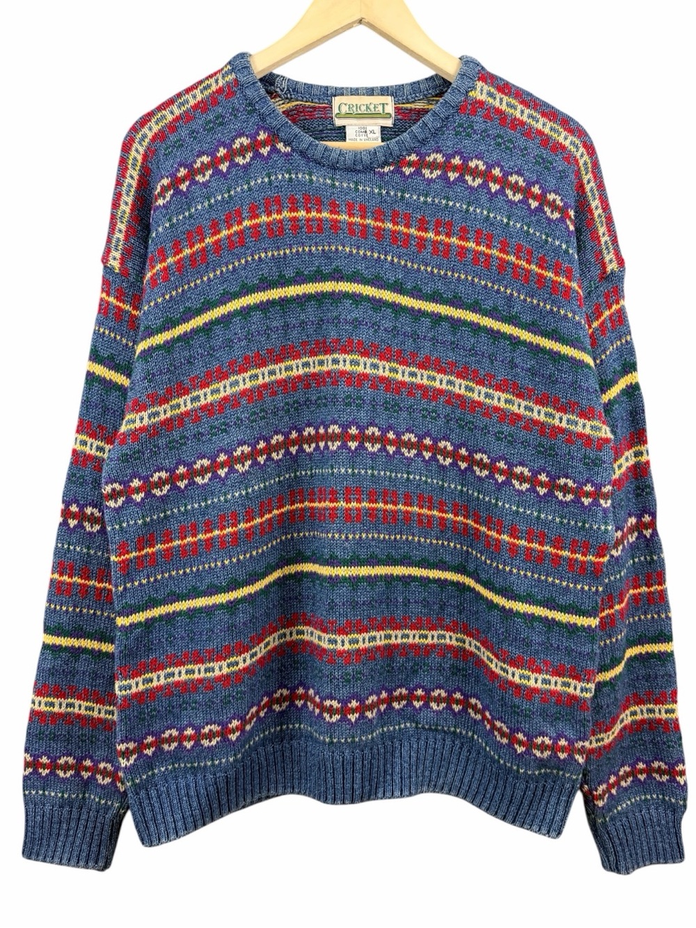 Cricket Vintage Fair Isle Crewneck Knit Sweater 100% Cotton Unisex Size XL